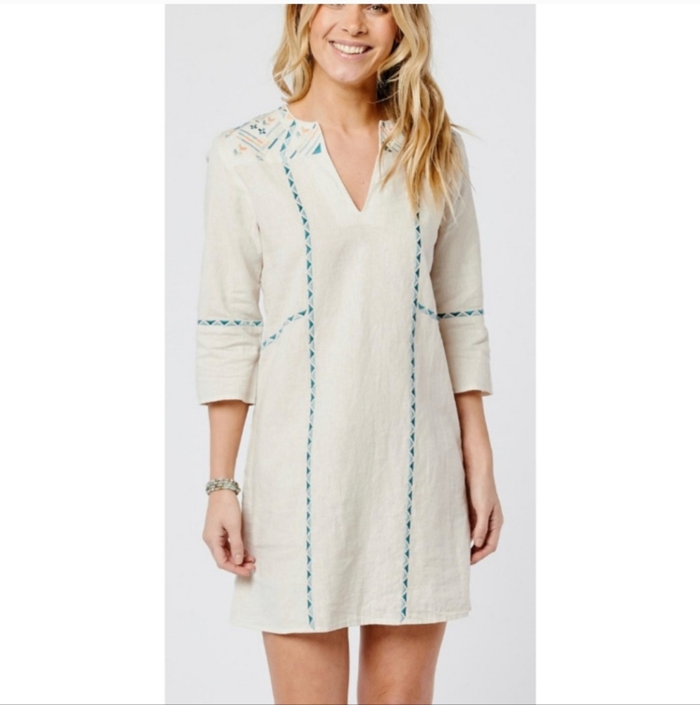 Carve Designs Linen Organic Cotton Embroidered Tunic Mini Dress Size Small